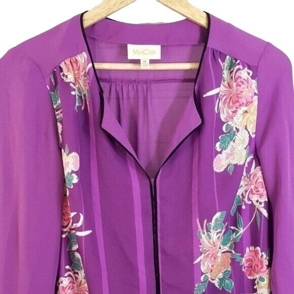 ModCloth Womens Floral Top Purple Medium Long Sleeve Popover Button Blouse - Picture 2 of 7